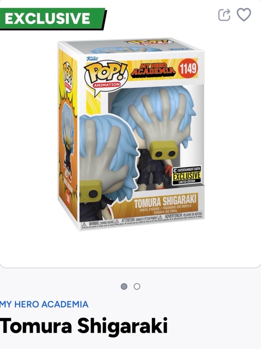Funko Tomura Shigaraki Pop! Vinyl Figure - Light Blue, Gray, Yellow- 1149
